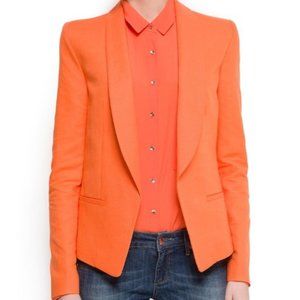 NWOT Mango Linen Cotton Blend Structured Open Tuxedo Blazer in Tangerine Sz M/6